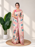 Ivory Pink Banarasi Silk Saree with Heritage Woven Pallu and Matching Blouse Piece | Fall & Pico Ready