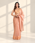 Peach Printed Chiffon Woven Zari Saree with Metallic Gold Blouse Piece | Fall & Pico Ready