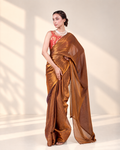 Antique Bronze Fendi Satin Saree with Handcrafted Crystal Drop Lace and Matching Blouse Piece | Fall & Pico Ready