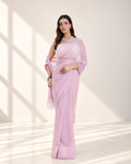 Lavender Georgette Saree with Ivory Panel & Drop Lace Border with Self Blouse Piece | Fall & Pico Ready