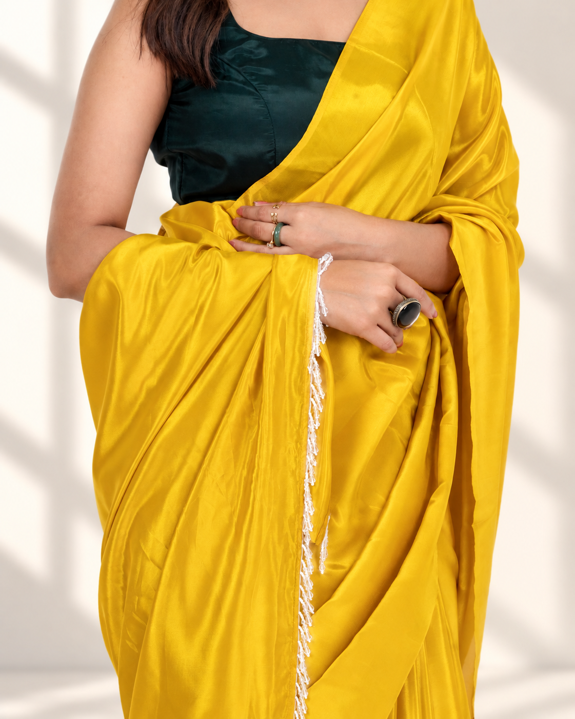 Sunshine Yellow Silk Blend Saree with Handcrafted Drop Lace and Matching Blouse Piece | Fall & Pico Ready
