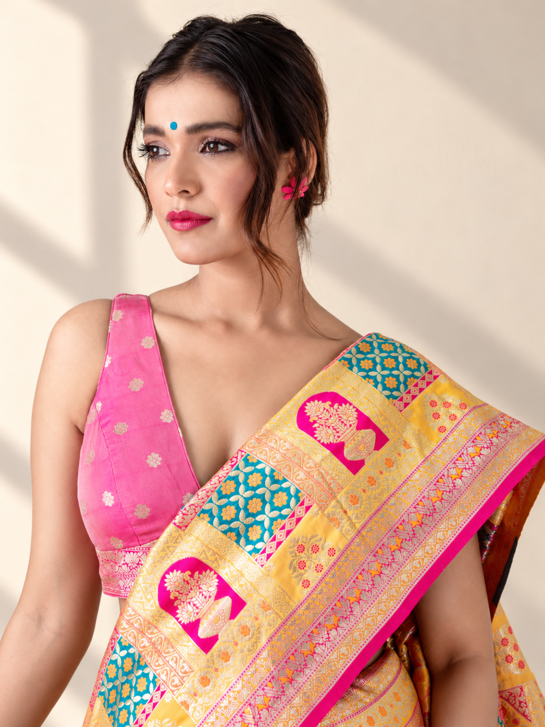 Sunlit Gold Banarasi Silk Saree with Heritage Woven Pallu and Matching Blouse Piece | Fall & Pico Ready