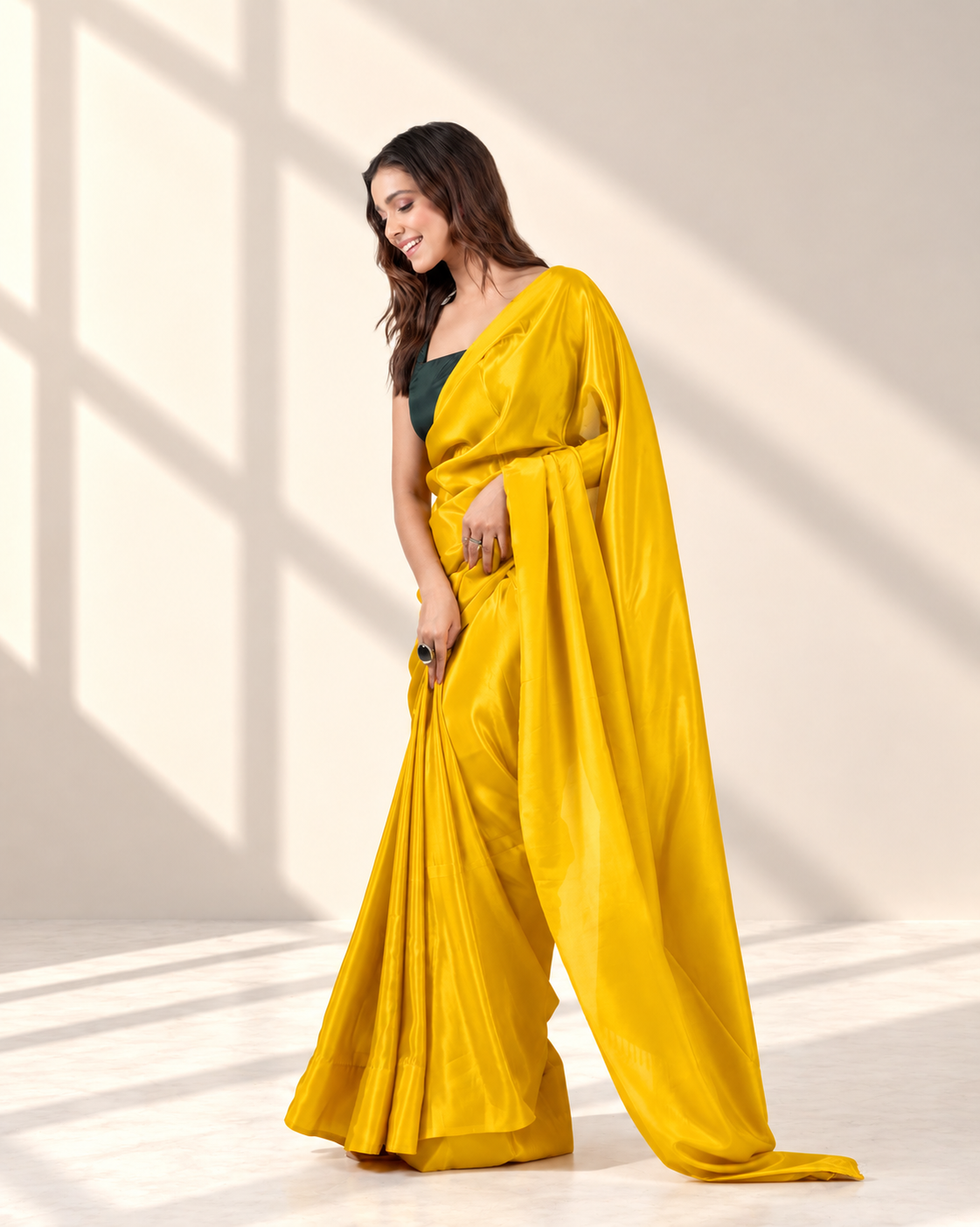 Sunshine Yellow Silk Blend Saree with Handcrafted Drop Lace and Matching Blouse Piece | Fall & Pico Ready