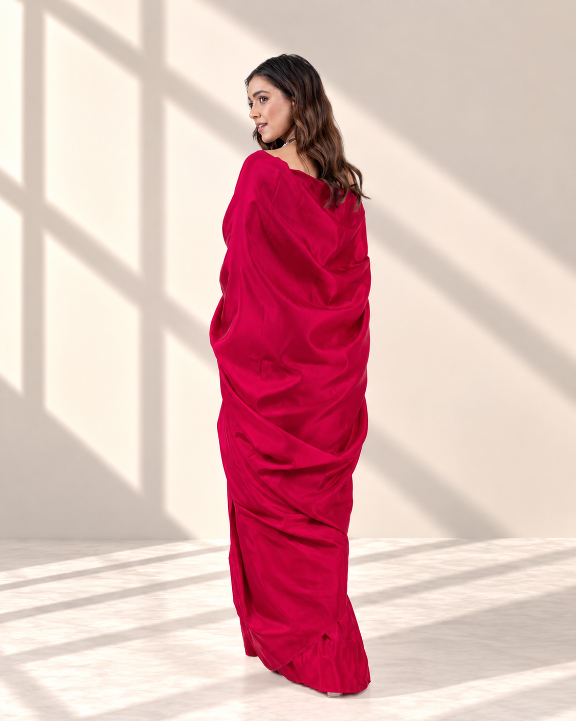 Ruby Red Silk Blend Saree with Handcrafted Black Lace and Matching Blouse Piece | Fall & Pico Ready