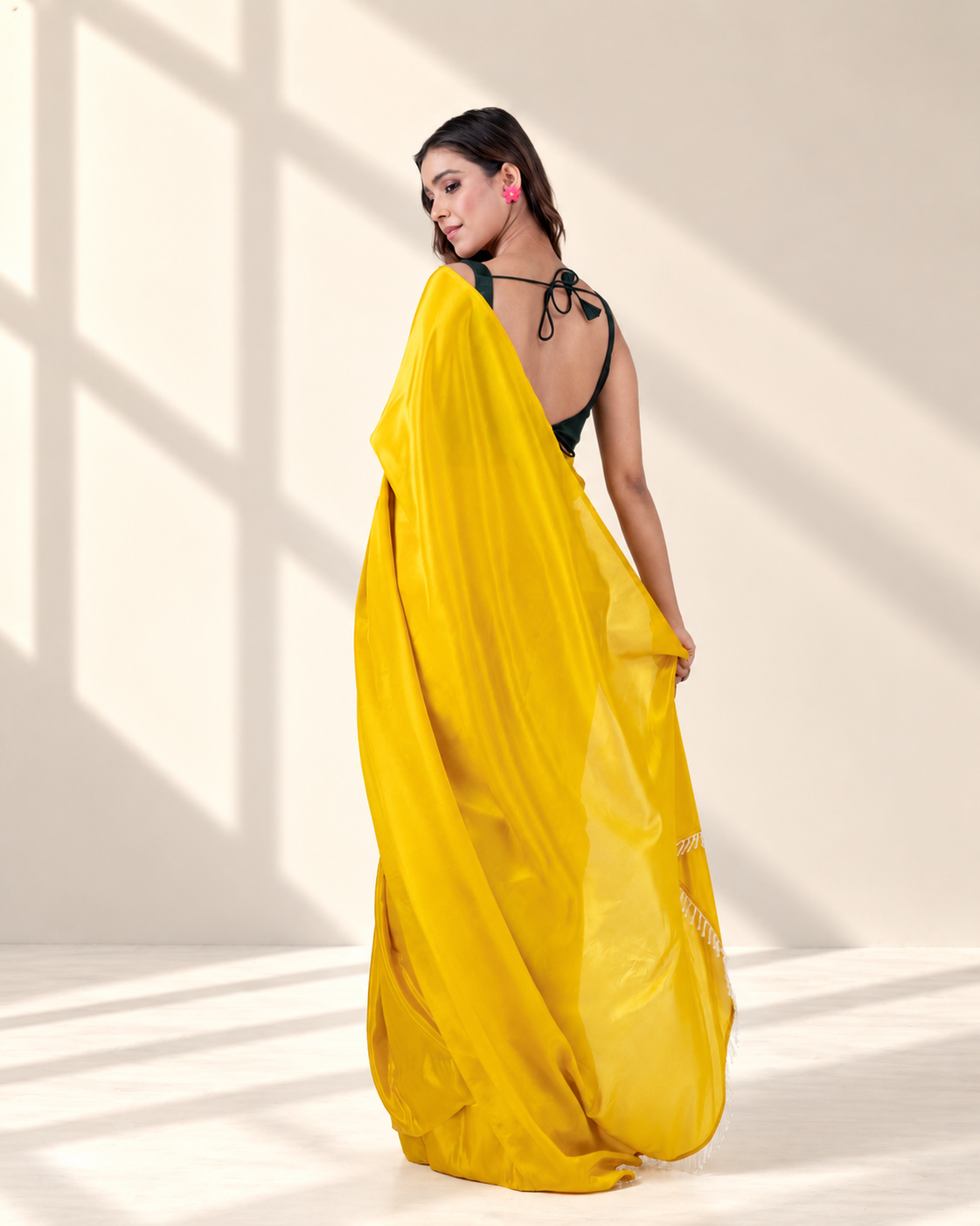Sunshine Yellow Silk Blend Saree with Handcrafted Drop Lace and Matching Blouse Piece | Fall & Pico Ready