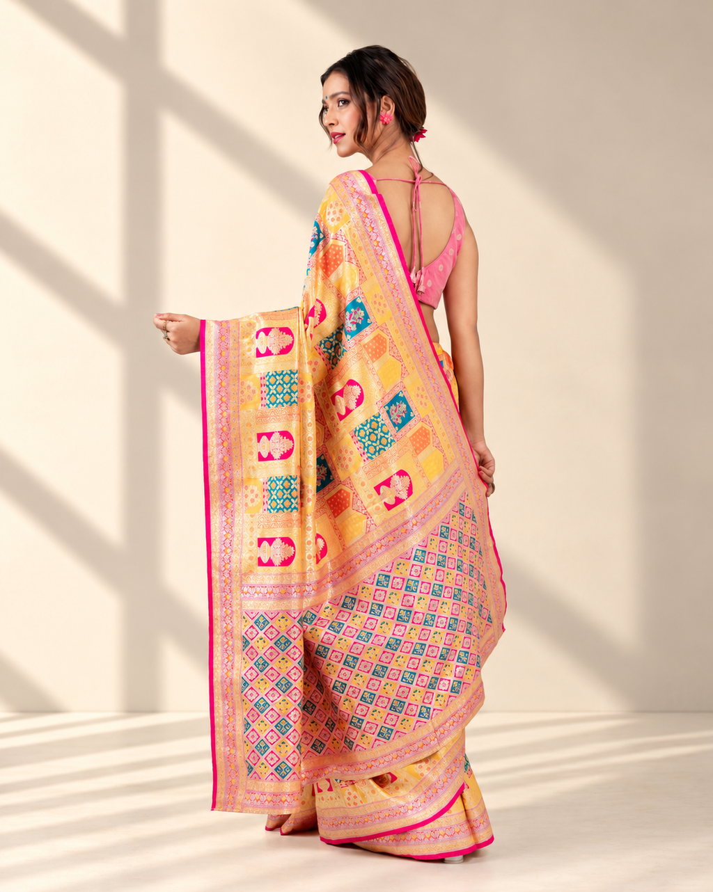 Sunlit Gold Banarasi Silk Saree with Heritage Woven Pallu and Matching Blouse Piece | Fall & Pico Ready