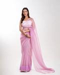 Lilac Soft Metallic Organza Saree with Pearl Lace Border and Matching Blouse Piece