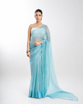 Powder Blue Soft Metallic Organza Saree with Pearl Lace Border and Matching Blouse Piece