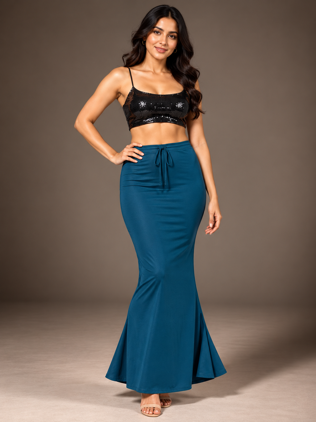 Deep Teal Saree Shapewear Petticoat | Mermaid Fit with Drawstring Waist