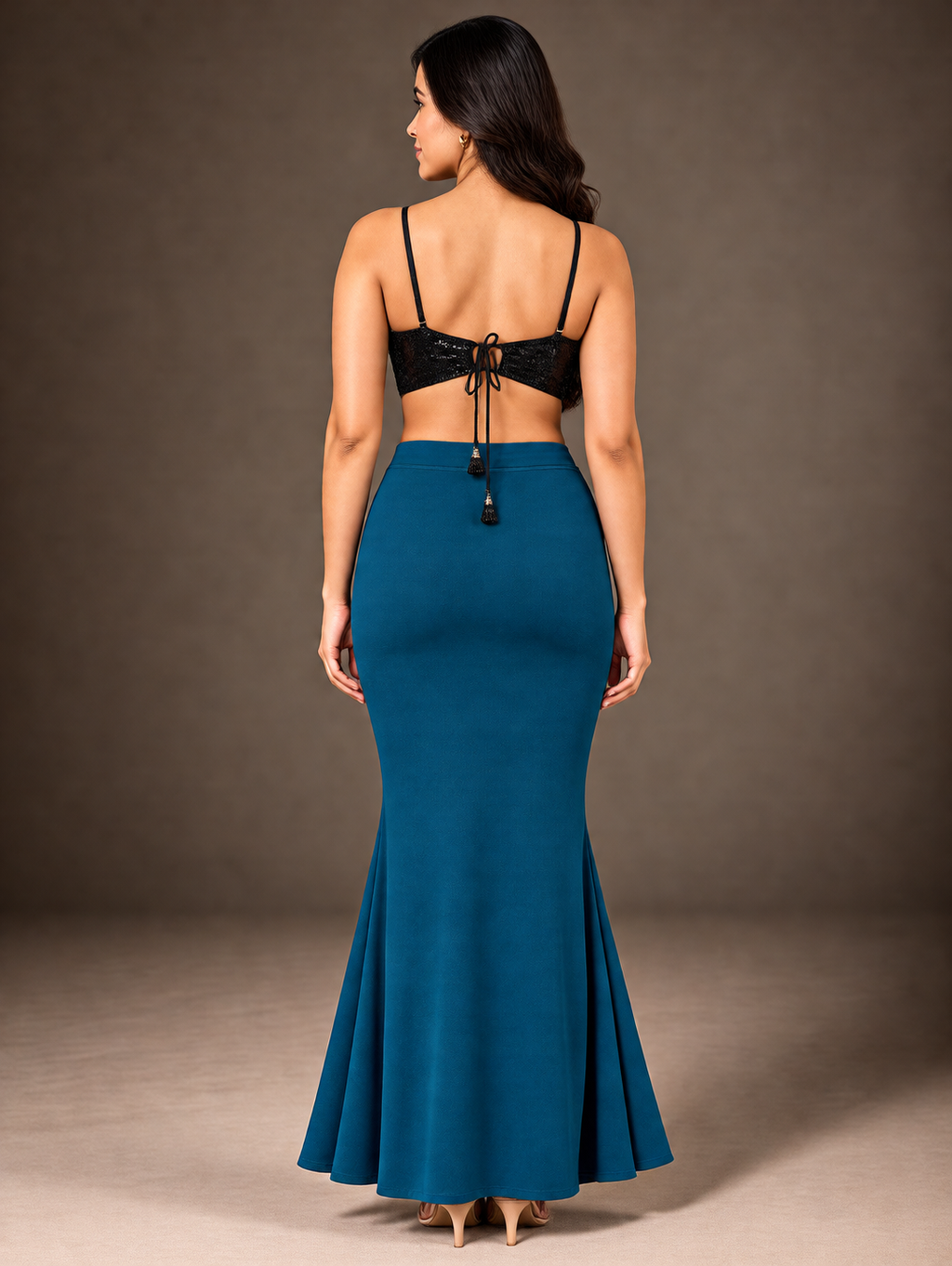 Deep Teal Saree Shapewear Petticoat | Mermaid Fit with Drawstring Waist