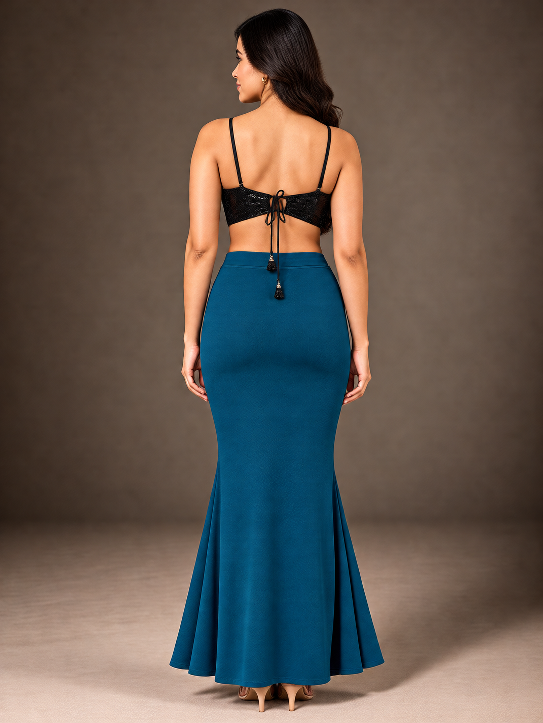 Deep Teal Saree Shapewear Petticoat | Mermaid Fit with Drawstring Waist