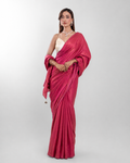 Rosewood Pink Cashino Saree with Handcrafted Pearl Tassels and Matching Blouse Piece