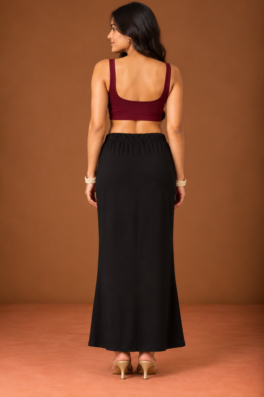 Black Saree Shapewear Petticoat | Mermaid Fit with Drawstring Waist