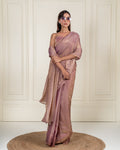 Dusty Mauve Fendi Satin Woven Zari Saree with Handcrafted Pearl Tassel Pallu and Matching Blouse Piece
