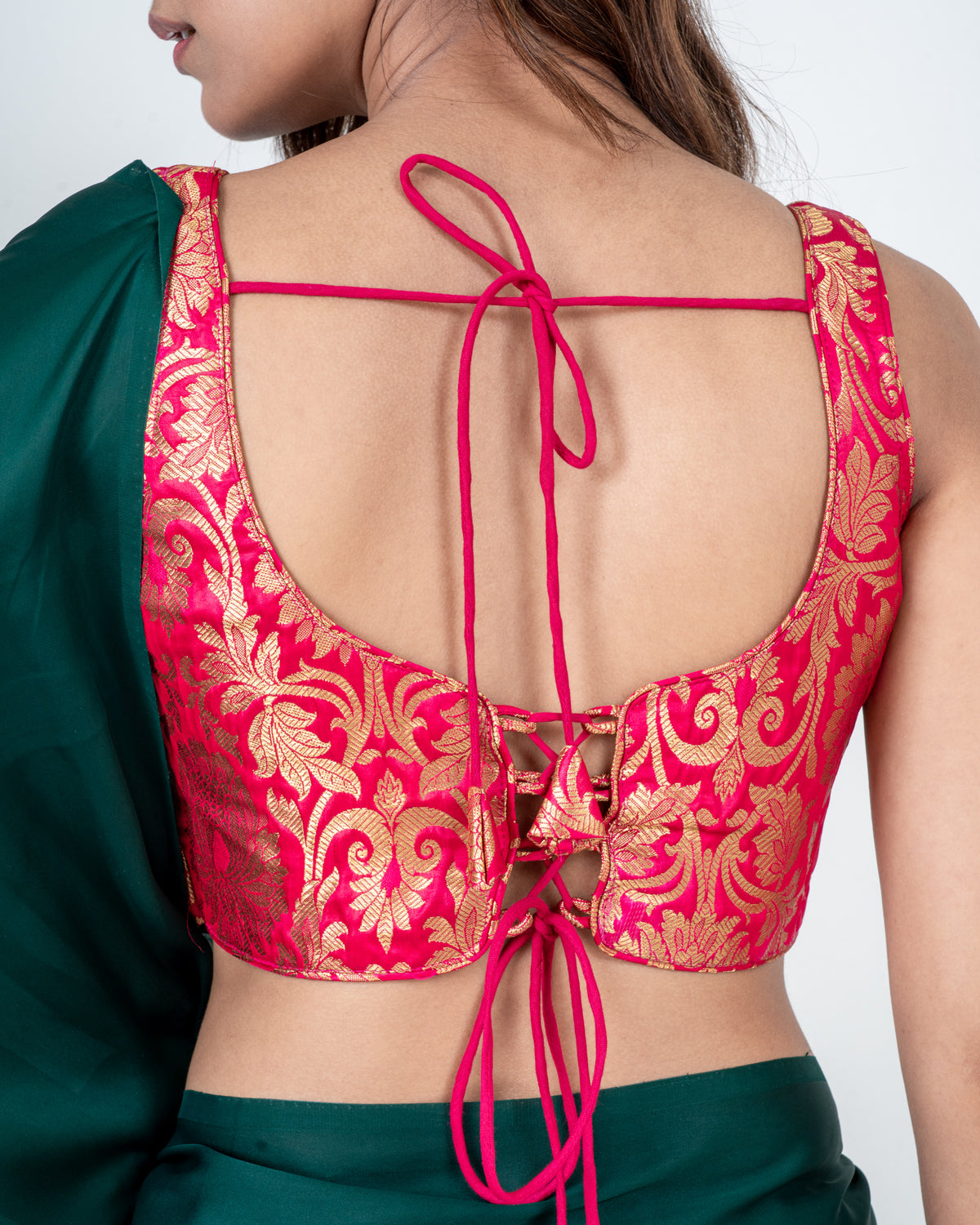 Rani Pink Brocade Corset-Inspired Padded Blouse