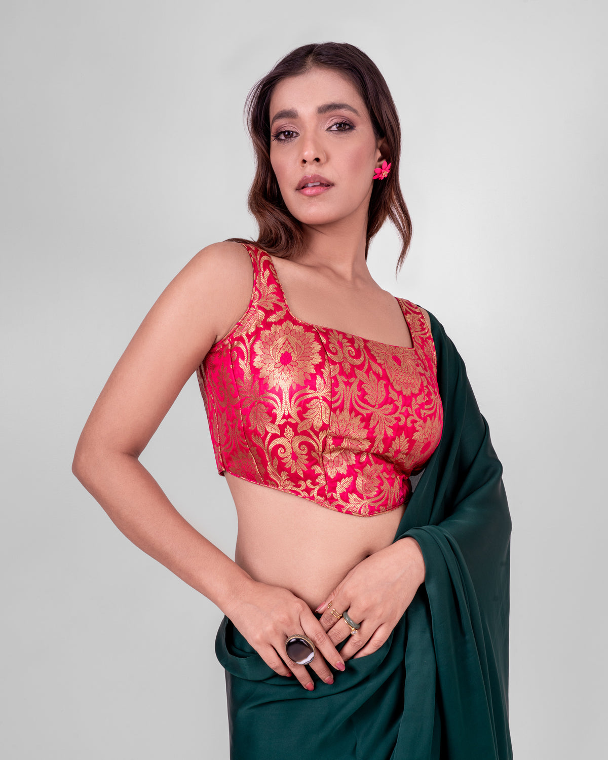 Rani Pink Brocade Corset-Inspired Padded Blouse