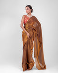 Antique Bronze Fendi Satin Saree with Handcrafted Crystal Drop Lace and Matching Blouse Piece