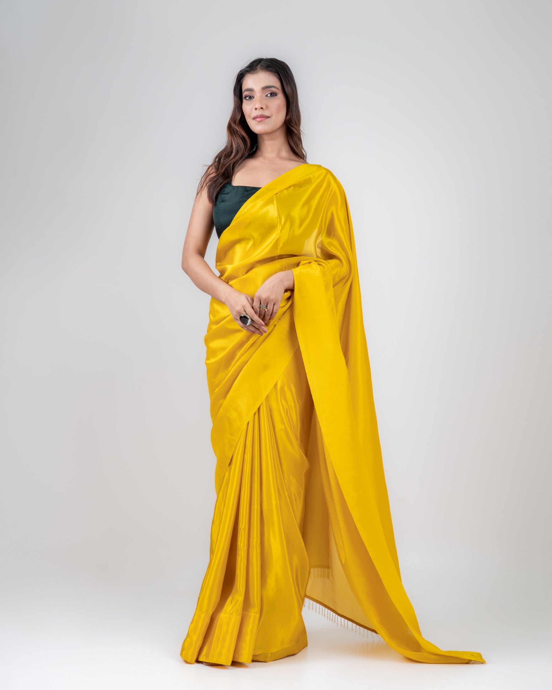 Sunshine Yellow Silk Blend Saree with Handcrafted Drop Lace and Matching Blouse Piece