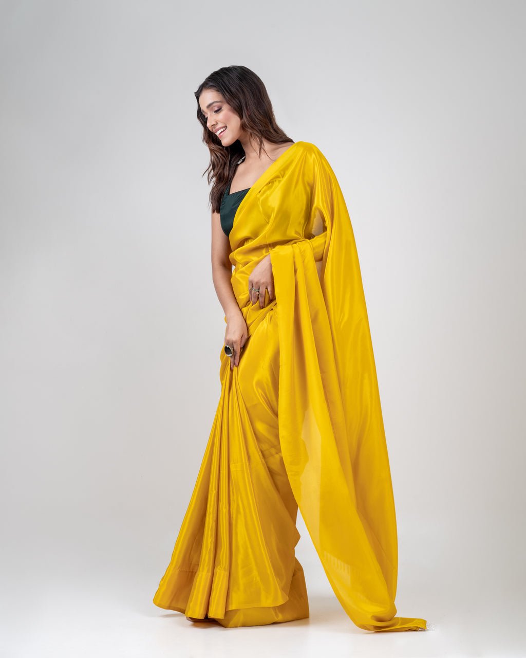 Sunshine Yellow Silk Blend Saree with Handcrafted Drop Lace and Matching Blouse Piece