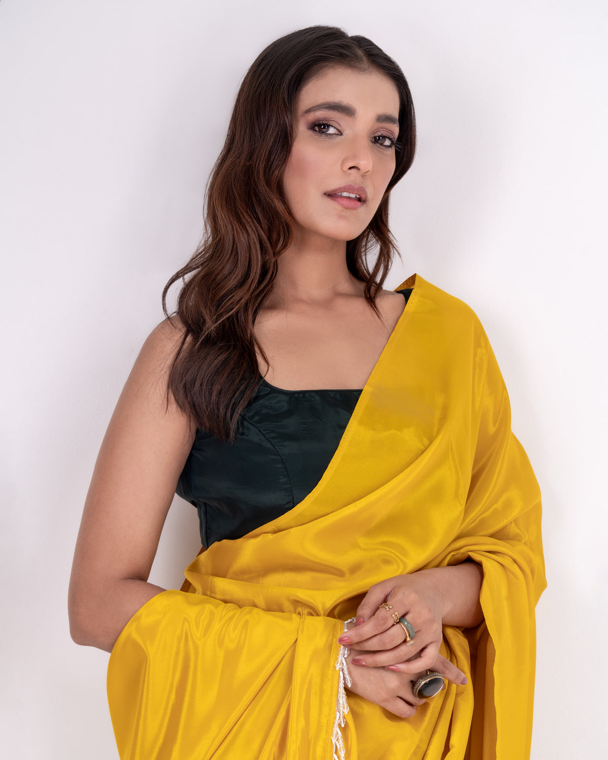 Deep Forest Green Silk Blend Open Back Blouse