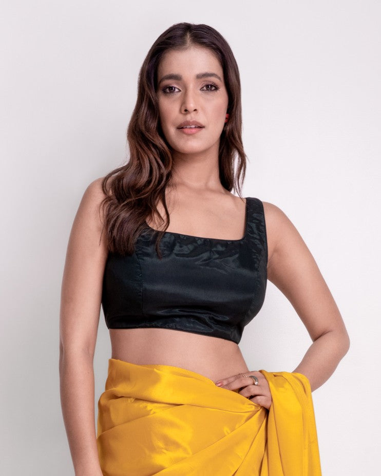 Deep Forest Green Silk Blend Open Back Blouse