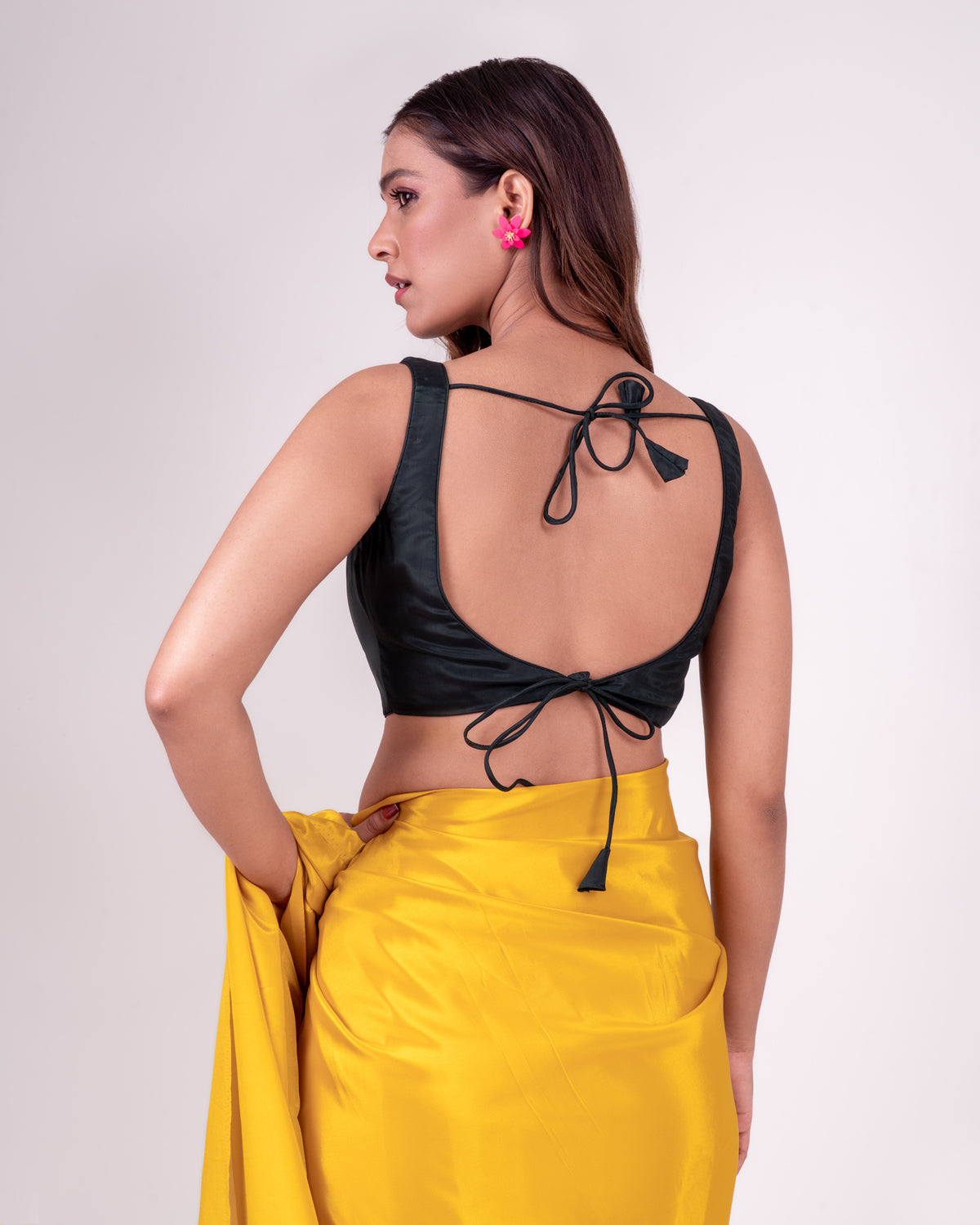 Deep Forest Green Silk Blend Open Back Blouse