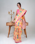 Sunlit Gold Banarasi Silk Saree with Heritage Woven Pallu and Matching Blouse Piece